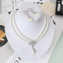 Load image into Gallery viewer, European And American Jewelry Bride Pearl Crystal With Short Collarbone Neck Necklace Set Earrings Korean Version Temperament